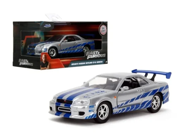 JADA Fast and Furious 2002 Nissan Skyline GTR R34-Silver Diecast Car 1:32 Scale