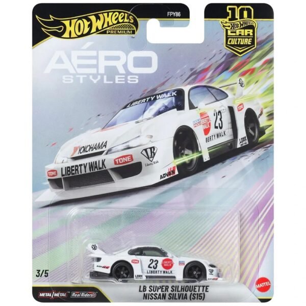 Hot Wheels Aero Styles LB Super Silhouette Nissan Silvia S15 Car Culture 1:64 Scale Die-Cast Car 3/5 (White)