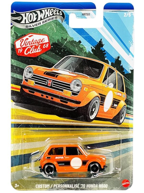 Hot Wheels 1:64 Scale Toy Car, Die-Cast Vintage Custom ?70 Honda N600 with Exclusive Wheels & Race-Inspired Packaging, Vintage Grand Prix