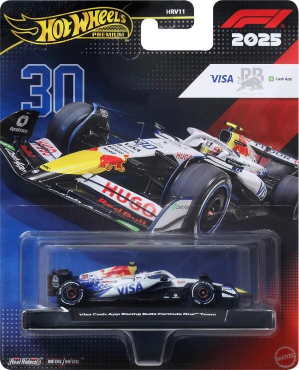 Hot Wheels 1:64 Scale Premium Race Team VCARB - Driver 1 (Racing Bulls) Die-Cast Formula 1? Collectible Toy Race Car with Real Riders Tires & Metal/Metal Body & Chassis