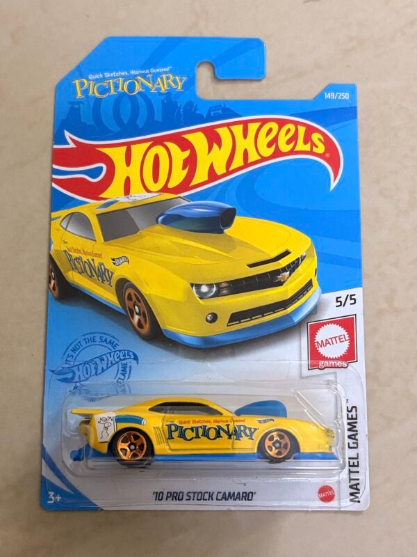 Hot Wheels Imported Card: 10 Pro Stock Camaro (Pictionary) (Yellow) Imported US card