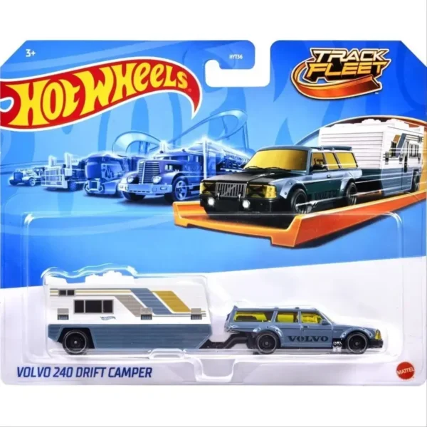 Hot Wheels Track Fleet, 1:64 Volvo 240 Drift Camper Die-Cast Toy Vehicle, Combined Cab & Trailer That Works on Tracks 3