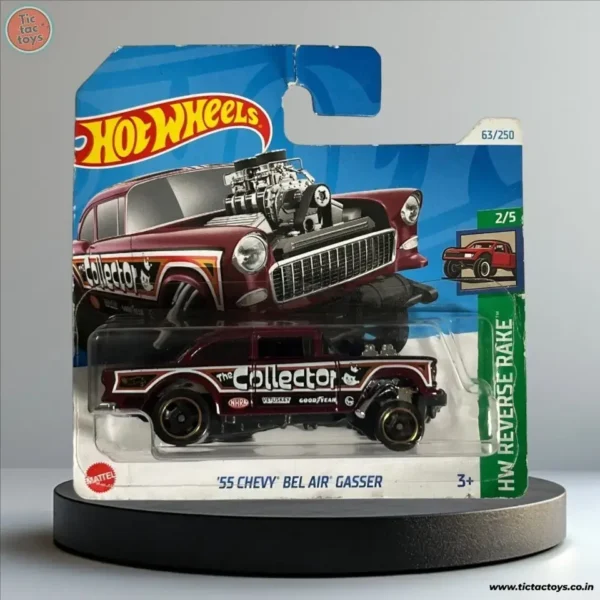 Hot Wheels Imported Card: 55 Chevy Bel Air Gasser HW Reverserake (Red)