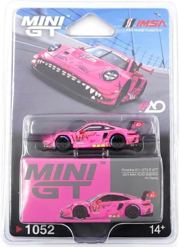 MINI GT 1:64 Porsche 911 GT3 R #77 "Roxy AO Racing 2024 IMSA Road America, Pink, Mijo Exclusives